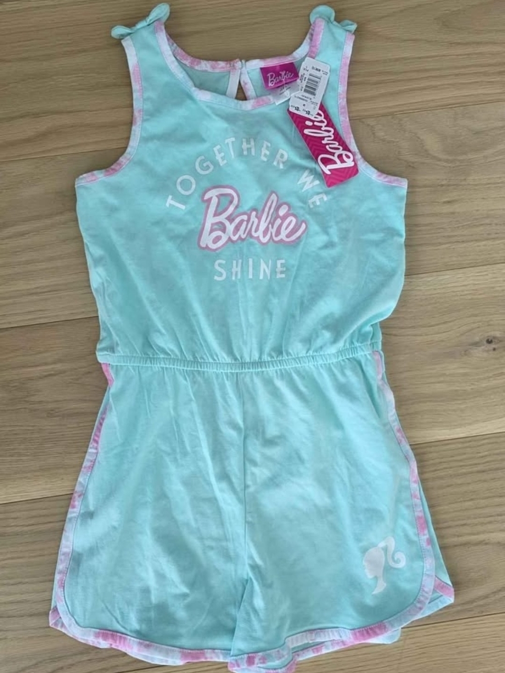 Barbie Aqua Romper with Pink Tie-Dye Trim Size 10